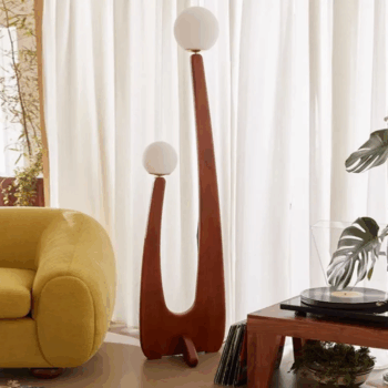 Walnut Duo-Sphere Floor Lamp